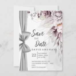 Artistic Curtain & Floral Save the Date Card