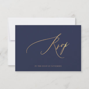 ArtsApp RSVP Elegante Azul Marinho Caligrafia Luxu