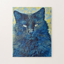 Artsy Black Cat em Blue Quebra-cabeça