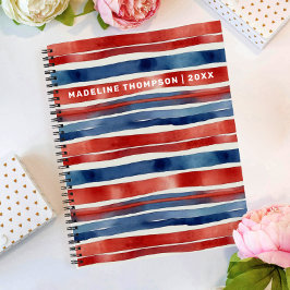 Artsy Fashion Red Blue Branco Listras Aquarela 