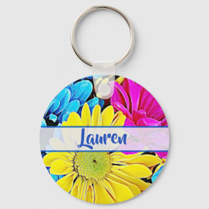 Artsy Floral Daisy Name Chaveiro