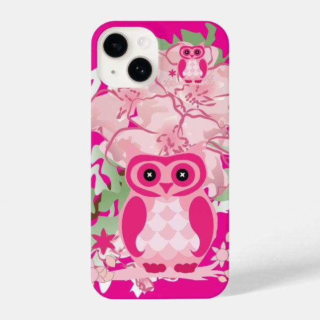 Artsy Pink Owl & Flowers Phone Case (Verso)