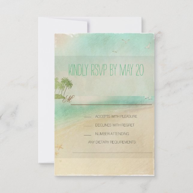 Artsy Retro Vintage Peaceful Beach Wedding RSVP (Frente)