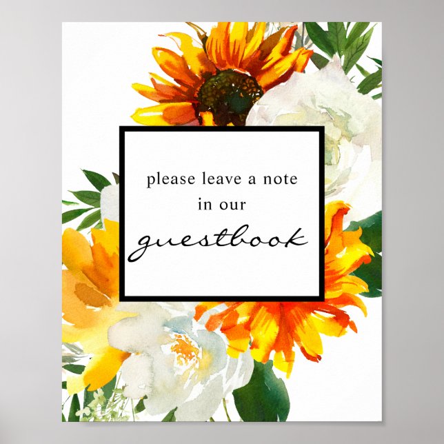 Artsy Sunflower Floral Símbolo Guestbook Poster (Frente)