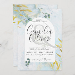 Arty Greenery Dourado Convite para Casamento