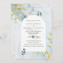 Arty Greenery Dourado Convite para Casamento