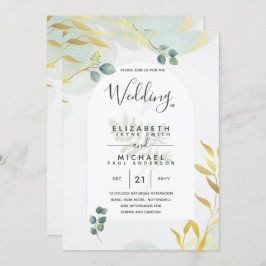 Arty Greenery Dourado Convite para Casamento