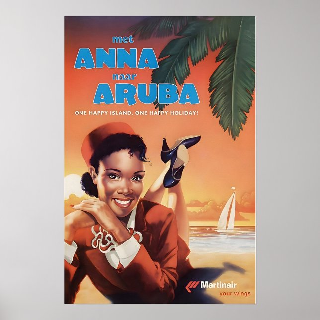 Aruba Art Martinair Travel Poster Caribbean Print  (Frente)