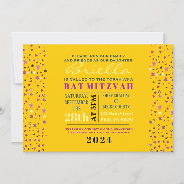 Árvore Abstrata da Vida Convite Bat Mitzvah Dourad (Frente)
