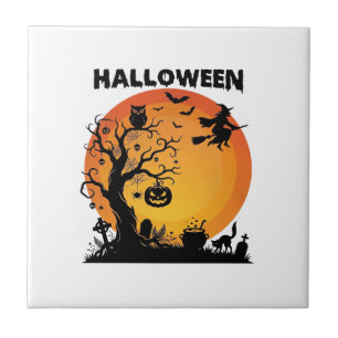 Árvore Assustadora de Halloween Bruxa Voadora Lua