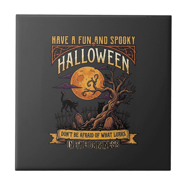 Árvore Assustadora de Halloween Lua Cheia Gato Pre (Frente)