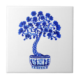 Árvore Bonsai em Azul Cobalto e Branco