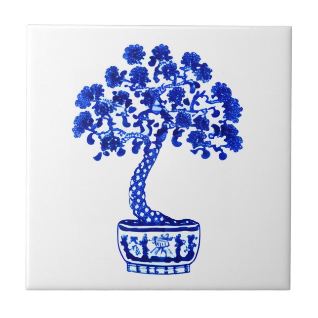 Árvore Bonsai em Azul Cobalto e Branco (Frente)
