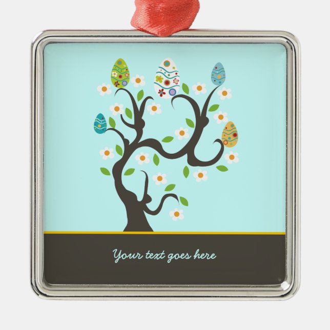 Árvore com ovos de Páscoa e ornamento personalizad (Frente)