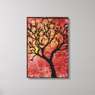 Árvore costurada em canvas pintadas - vermelho