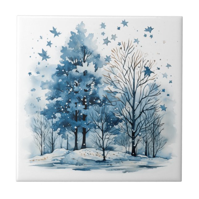Árvore da floresta de inverno aquarela (Frente)
