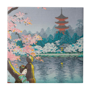 Árvore da gueixa e de cereja, cenário do japonê
