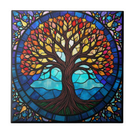 Árvore da Vida em Vidro Pintado Azulejo