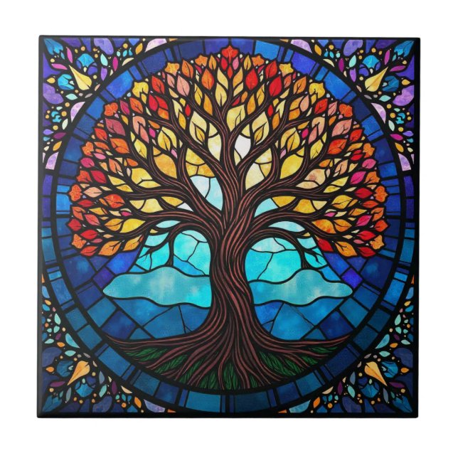 Árvore da Vida em Vidro Pintado Azulejo (Frente)