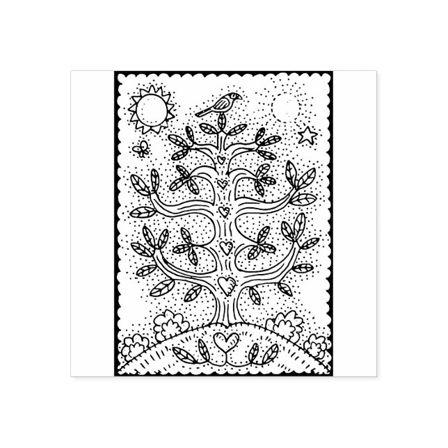ÁRVORE DE ARTE FOLK DO CARIMBO DE BORRACHA VIDA (Impressão)