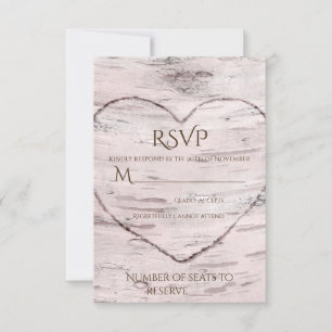 Árvore de Bétula e Coração Talhado RSVP de Casamen
