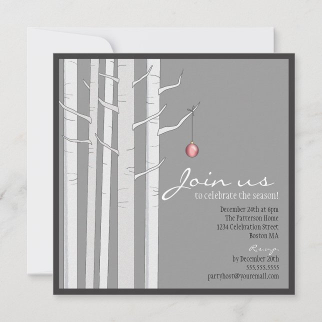 Árvore de Birch do Feriado e Convite para Ornament (Frente)