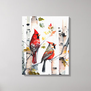 Árvore de Birch e Cardinals de Arte Canvas
