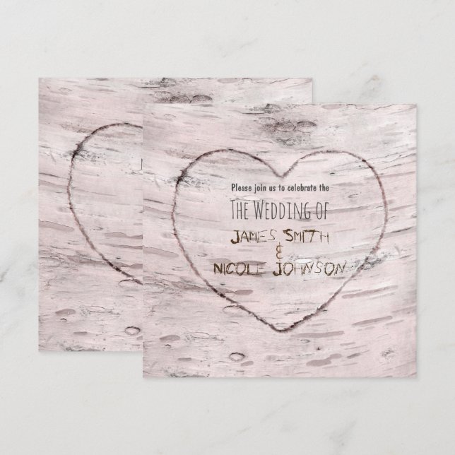 Árvore de Birch e Convites para Casamento Cardíaco (Frente/Verso)
