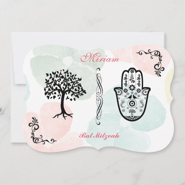 Árvore de Bnai Hamsa do bastão do bar do convite (Frente)