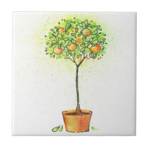 Árvore de citrino pintada da aguarela no pote
