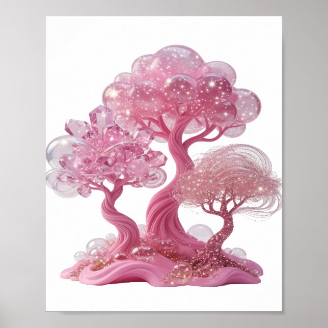 Árvore de CRISTAL ROSA Prata Divertida Impressão (Frente)