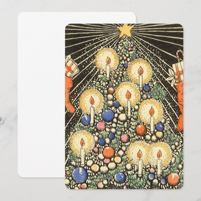 Árvore de natais vintages com Convite de Velas (Frente/Verso)