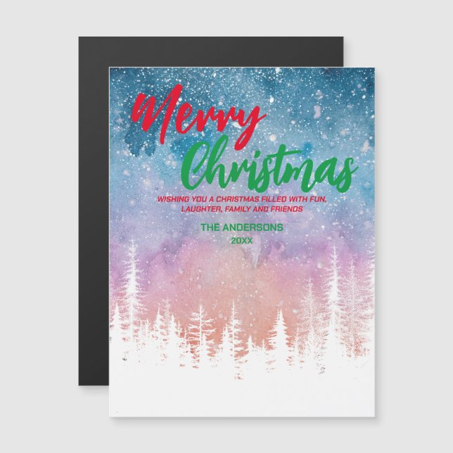 Árvore de Natal Alegre Noite vermelha verde script (Frente/Verso)