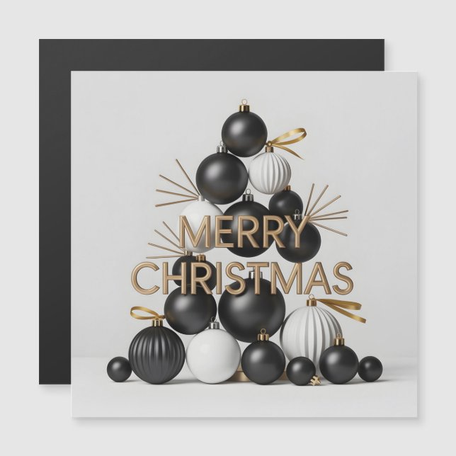 Árvore de Natal com Bolas Modernas em Preto e Bran (Frente/Verso)