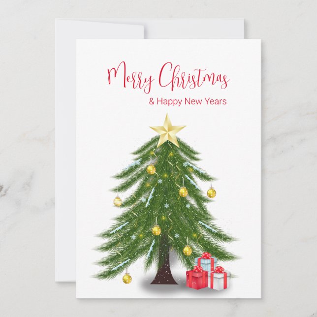 Árvore de Natal com Cartão de Férias Plano Vermelh (Frente)