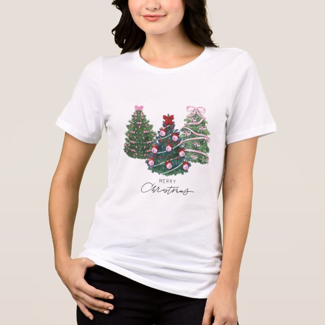 Árvore de Natal com Laço Rosa #camisetas #natal #n (Frente)