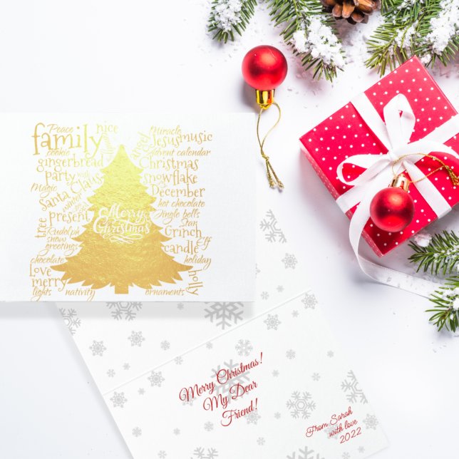 Árvore de Natal com palavras de Natal Cartão Folha (Criador carregado)