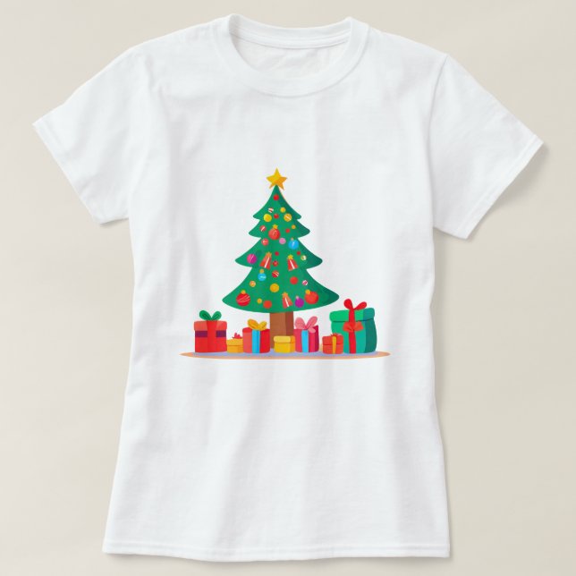 Árvore De Natal Com Presentes Camiseta Brincante (Frente do Design)