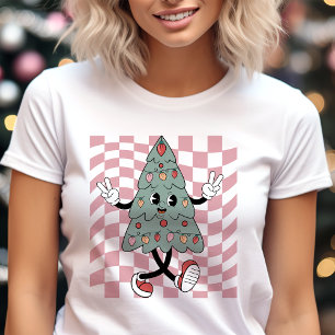 Árvore de Natal Dançante Xadrez Rosa Retrô