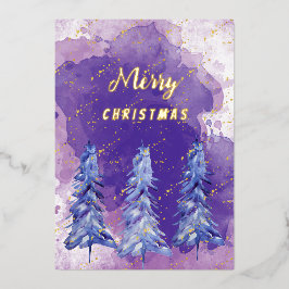 Árvore de Natal de Ouro roxo Arte de Aquarela