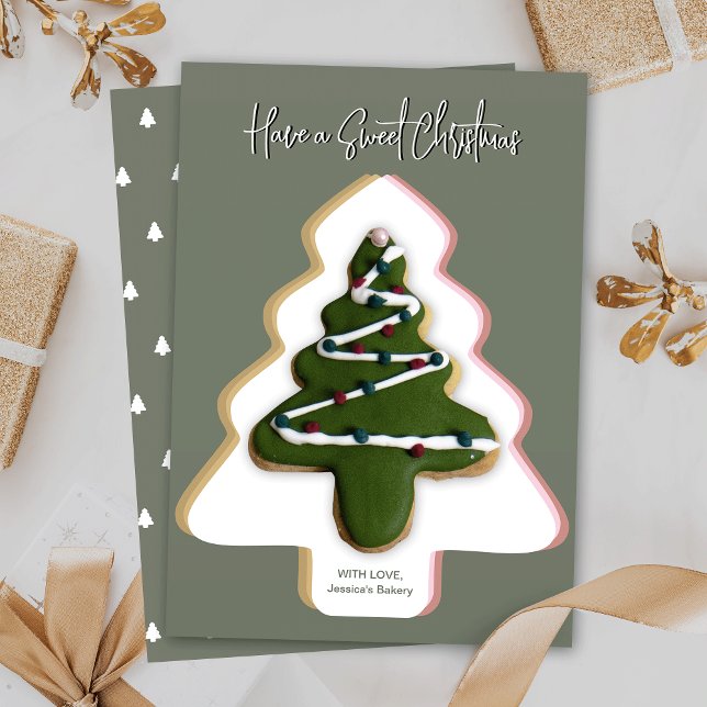 Árvore de Natal do Cartão de Biscoito Verde de Pin (Trendy cookie cards for your holiday sugar cookies, featuring a Christmas tree design background)