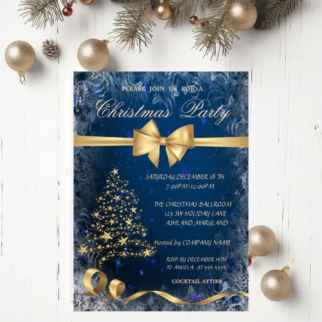 Árvore de Natal Dourada, Laço, Convite de Festa Co (Criador carregado)
