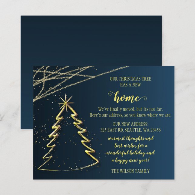 Árvore de Natal Dourada Orçamento Cartão de Mudanç (Frente/Verso)