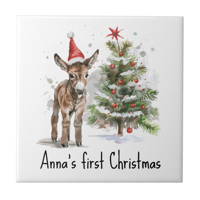 Árvore de Natal e Burro do Primeiro Natal do Bebê  (Frente)