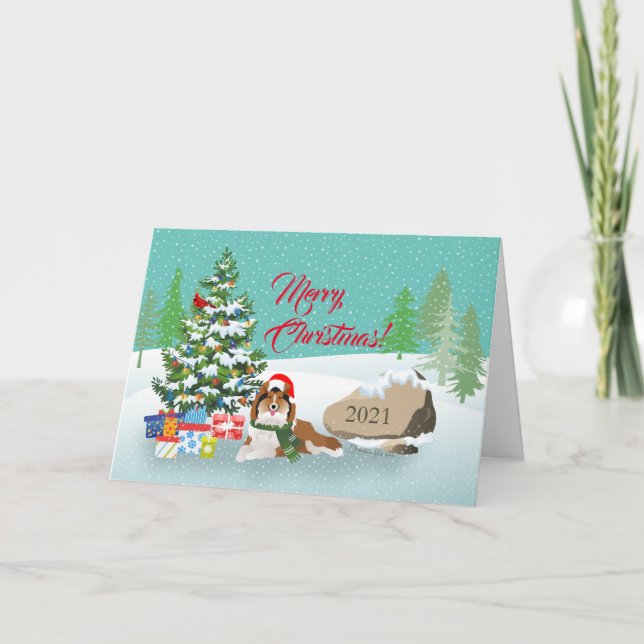 Árvore de Natal e Cartão de Natal de Sheltie (Frente)
