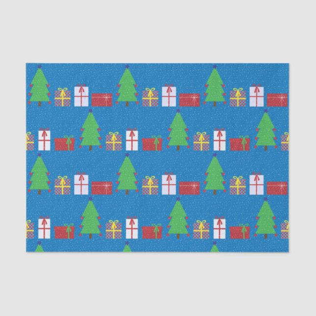 Árvore de Natal e presentes no papel de tecidos az (Frente )