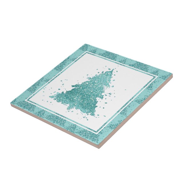 Árvore de Natal Elegante | Luxe Aqua Mint Splatter (Lateral)