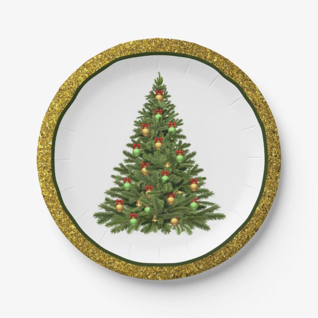 Árvore de Natal Elegante / Prato de Papel com Bril (Frente)