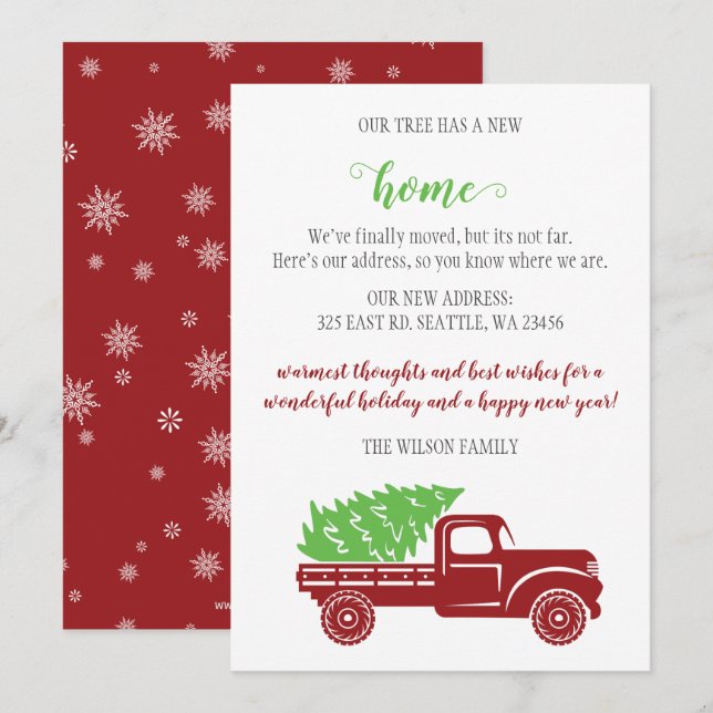 Árvore de Natal em Caminhão Nós Mudamos Cartões de (Frente/Verso)