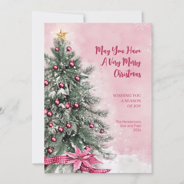Árvore de Natal em Cartão de Férias Plano Rosa (Frente)